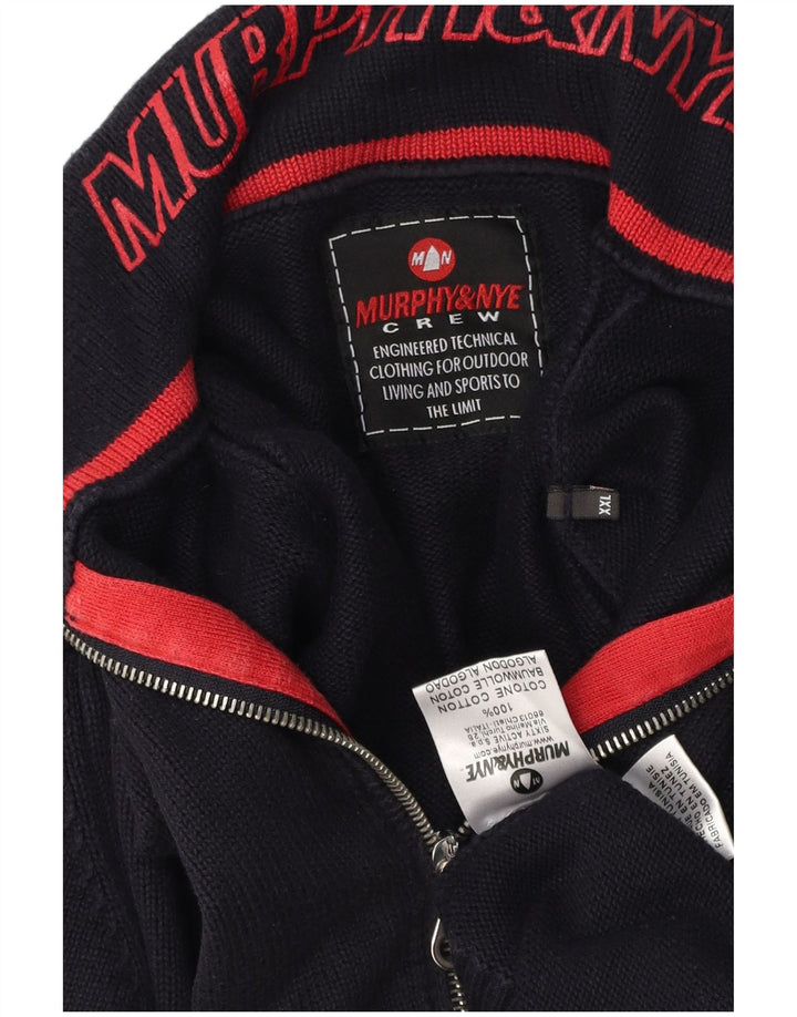 Murphy & Nye Herre grafisk cardigan sweater 2XL marineblå bomuld