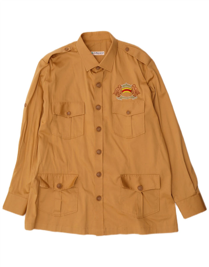 Vintage militær skjorte til mænd, stor beige