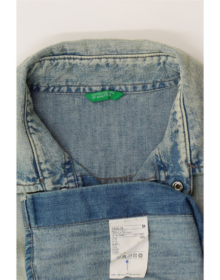BENETTON Herre Acid Wash Denim Shirt Medium Blue Cotton