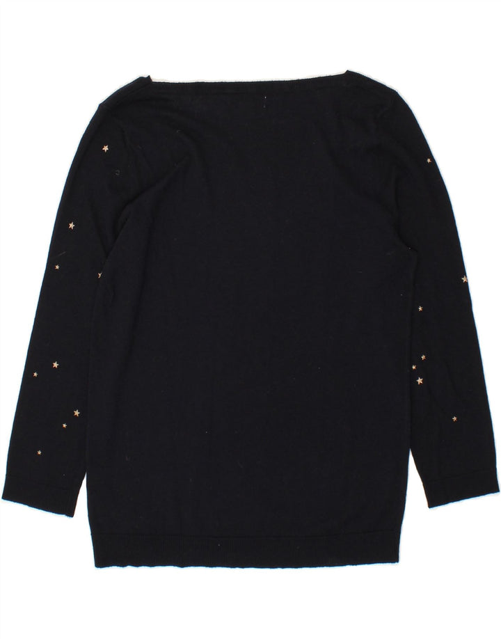 MONSOON Womens Boat Neck Jumper Sweater UK 12 Medium Navy Blue Flecked Vintage Monsoon and Second-Hand Monsoon from Messina Hembry 