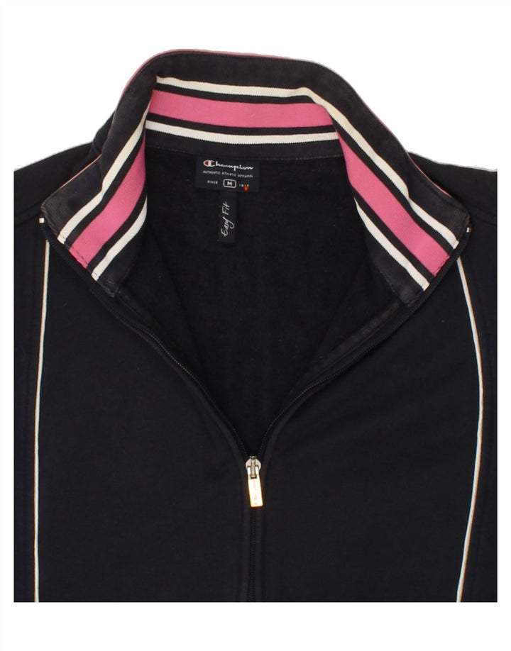 CHAMPION Womens Easy Fit Tracksuit Top Jacket UK 14 Medium Black Cotton Vintage Champion and Second-Hand Champion from Messina Hembry 