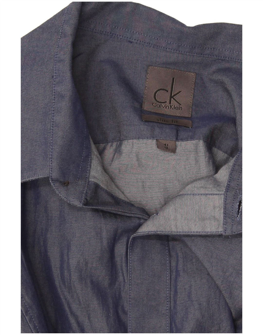 Calvin Klein Herre Slim Fit Skjorte Str. 41 16 Large Navy Blue