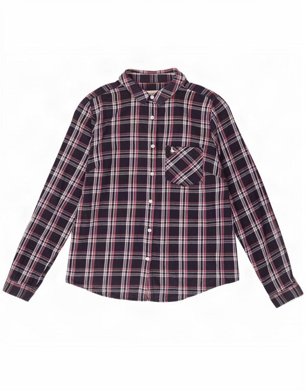 Jack Wills Dame Flanelskjorte UK 12 Medium Navy Blue Ternet Bomuld