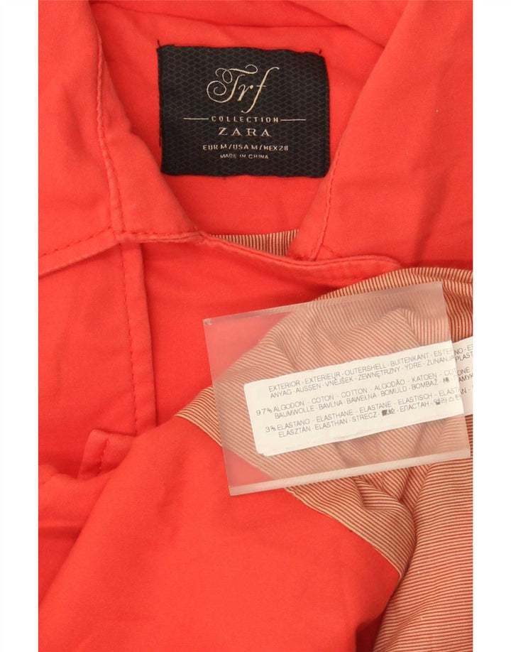Zara Kvinder Kort Trench Coat UK 12 Medium Orange Bomuld