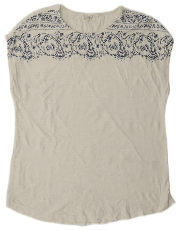 Fat Face Dame T-Shirt Top UK 12 Medium White Paisley Cotton