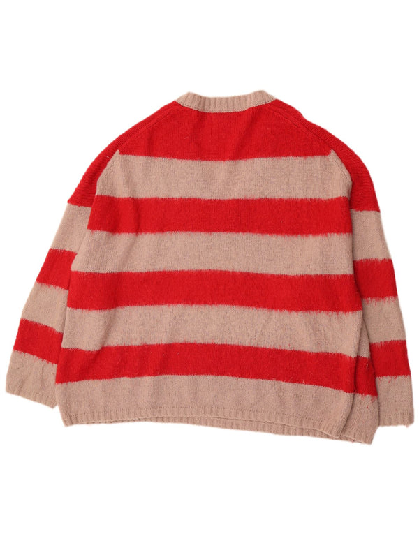 All Saints Herre Oversized V-hals sweater Stor rød stribet akryl