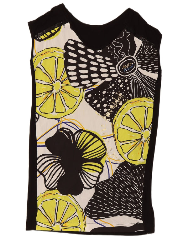 Desigual Dame Ærmeløs Tunika Kjole UK 16 Stor Sort Blomster Moderne