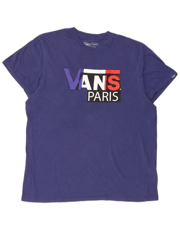 VANS Herre Custom Fit Grafisk T-Shirt Top XL Blå Bomuld