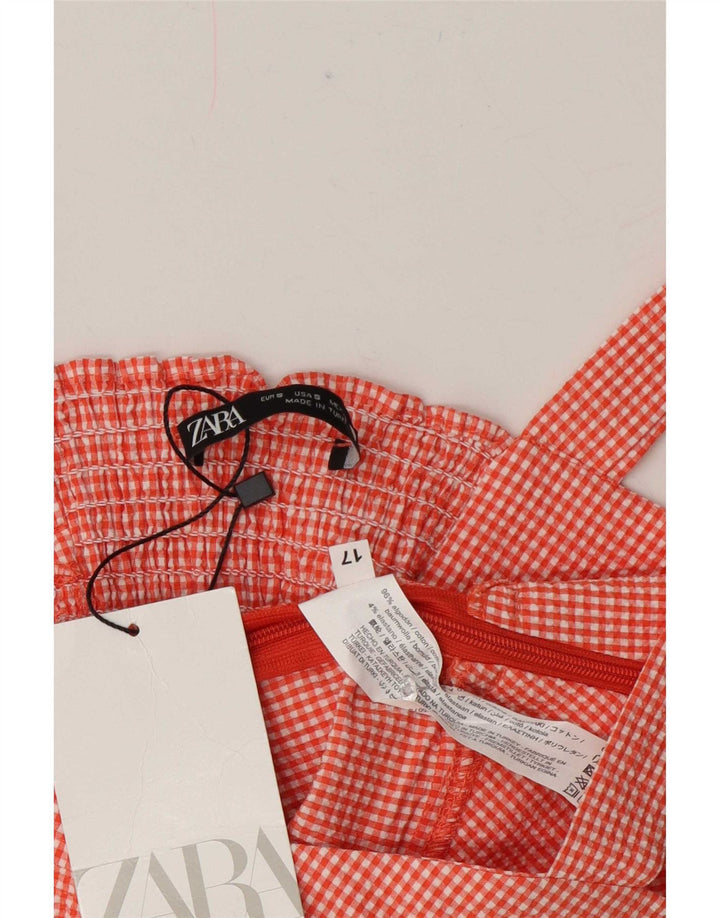 Zara Womens Sleeveless Crop Top UK 8 Small Red Gingham Cotton