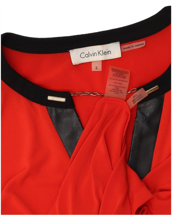 Calvin Klein Damebluse Top UK 10 Lille Rød Colourblock Polyester