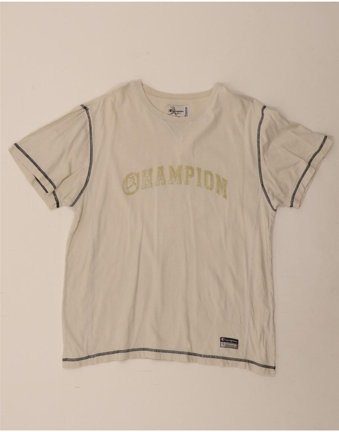 Champion Herre Grafisk T-Shirt Top Stor Off White Bomuld