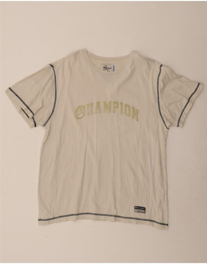 Champion Herre Grafisk T-Shirt Top Stor Off White Bomuld