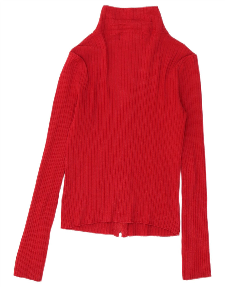 Zara Dame Cardigan Sweater UK 12 Medium Red Ramie