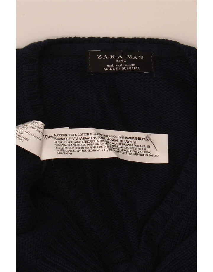 Zara Herre V-hals sweater Stor marineblå bomuld