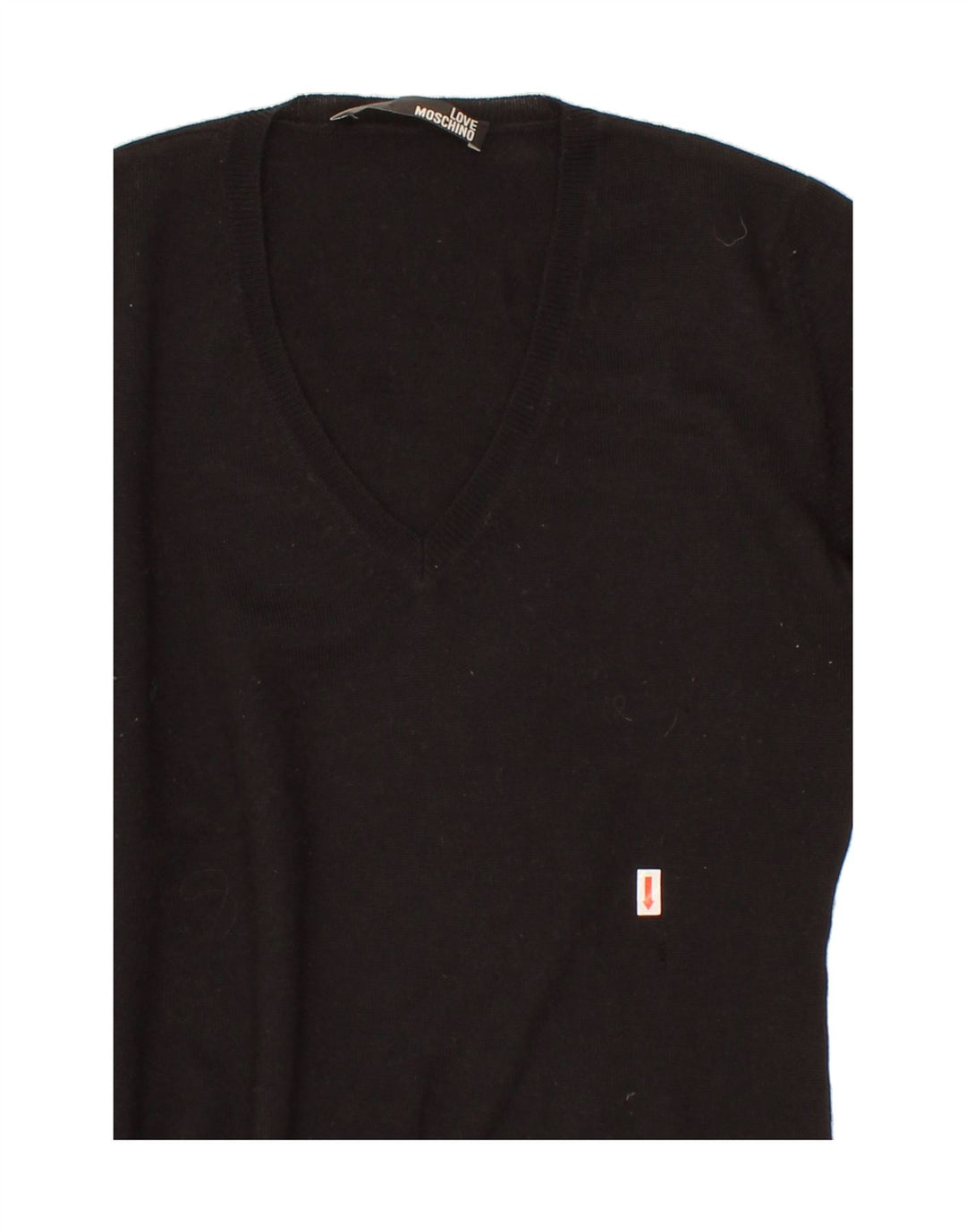 MOSCHINO Womens V-Neck Jumper Sweater UK 8 Small Black Wool Vintage Moschino and Second-Hand Moschino from Messina Hembry 