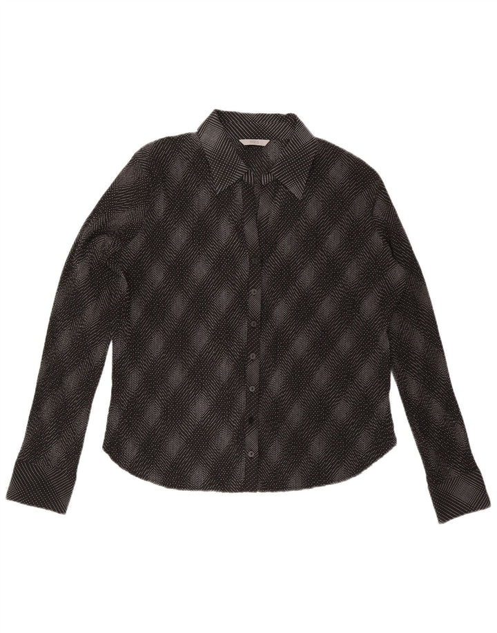 Marks & Spencer skjortebluse til kvinder UK 20 2XL sort ternet polyester