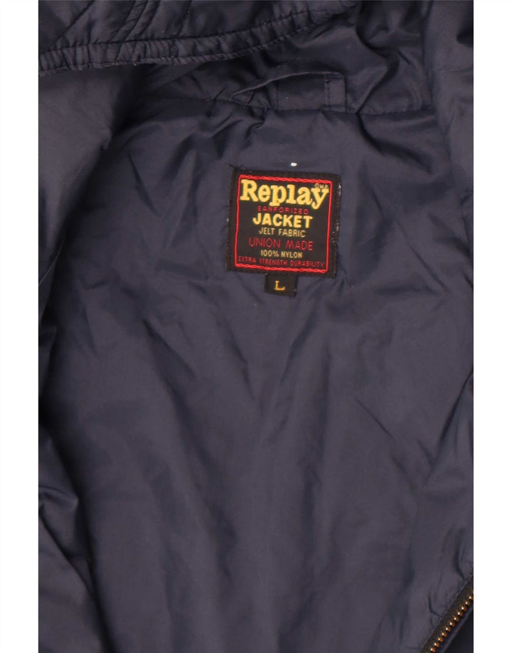 Replay Herre Hooded Quilted Jacket UK 40 Large Navy Blue Nylon