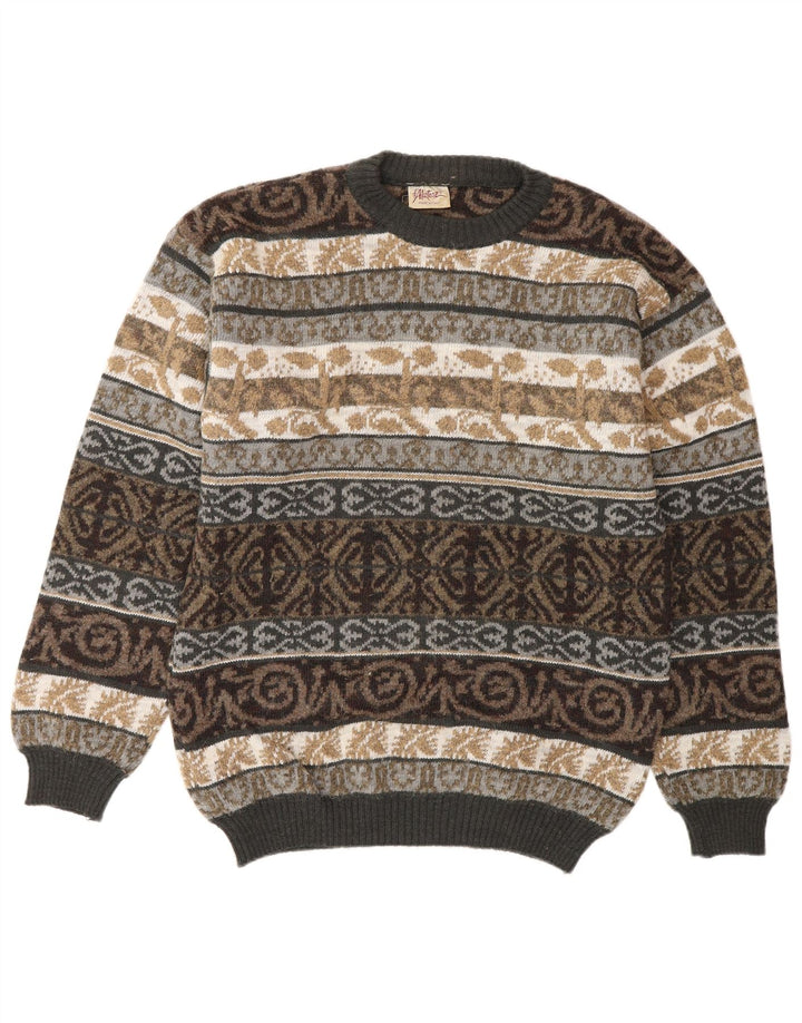 VINTAGE Herre sweater med rund hals, medium flerfarvet Fair Isle Wool