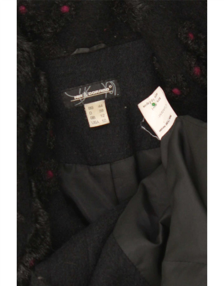 Vintage Dame Dobbeltradet Frakke UK 12 Medium Sort Uld