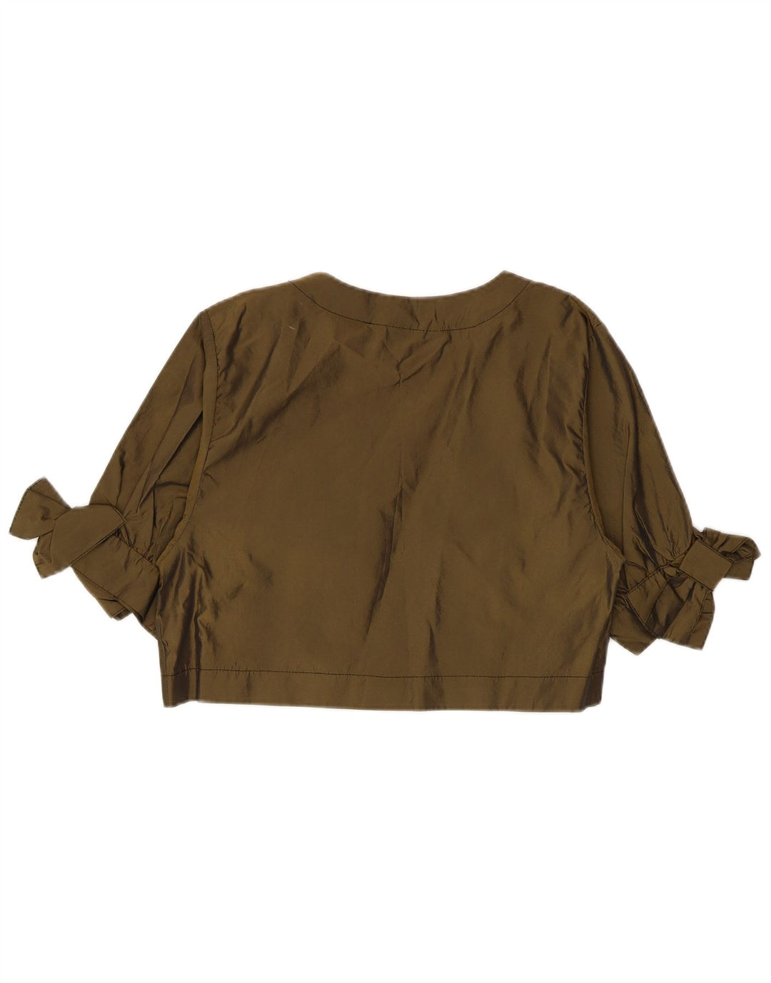 Vintage kvinders 1/2 ærmet Bolero Top UK 14 Medium Khaki Polyester