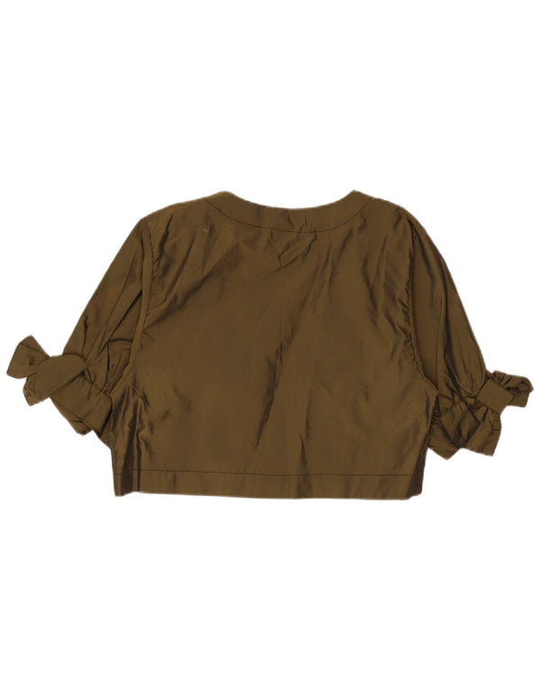 Vintage kvinders 1/2 ærmet Bolero Top UK 14 Medium Khaki Polyester