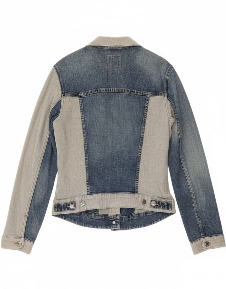 GAS Womens Crop Denim Jacket UK 14 Large Blue Colourblock Cotton Vintage Gas and Second-Hand Gas from Messina Hembry 