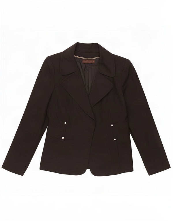 Zara Womens Blazer Jacket EU 42 Large Black Cotton