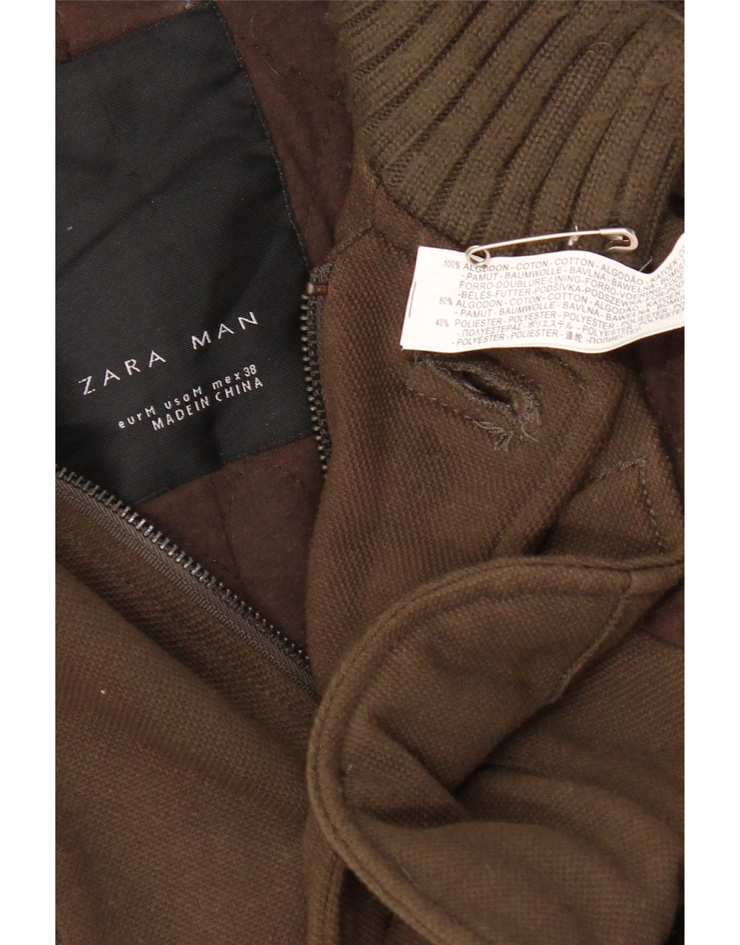 Zara Herre Windbreaker Jacket UK 38 Medium Khaki Bomuld