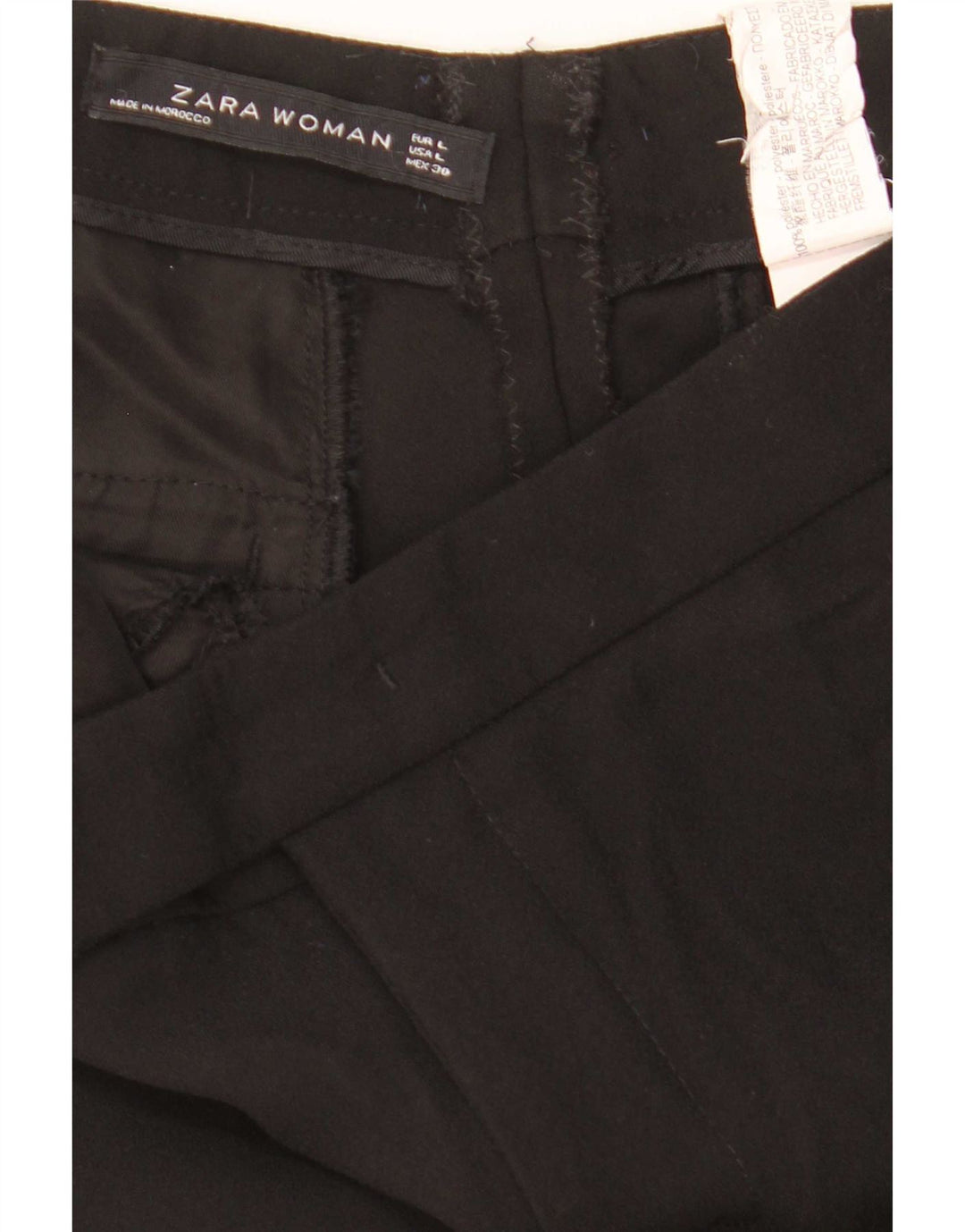 Zara Dame Flare Casual Bukser Large W32 L32 Sort Polyester