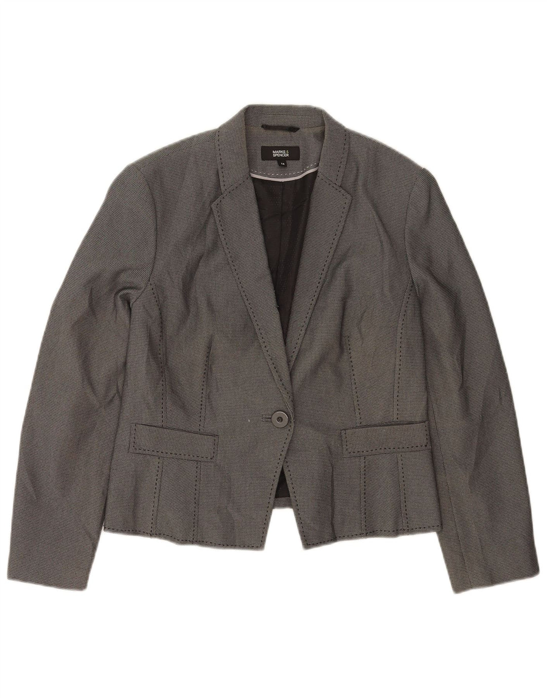Marks & Spencer Dame 1-knaps blazerjakke UK 14 Medium Grey Polyester
