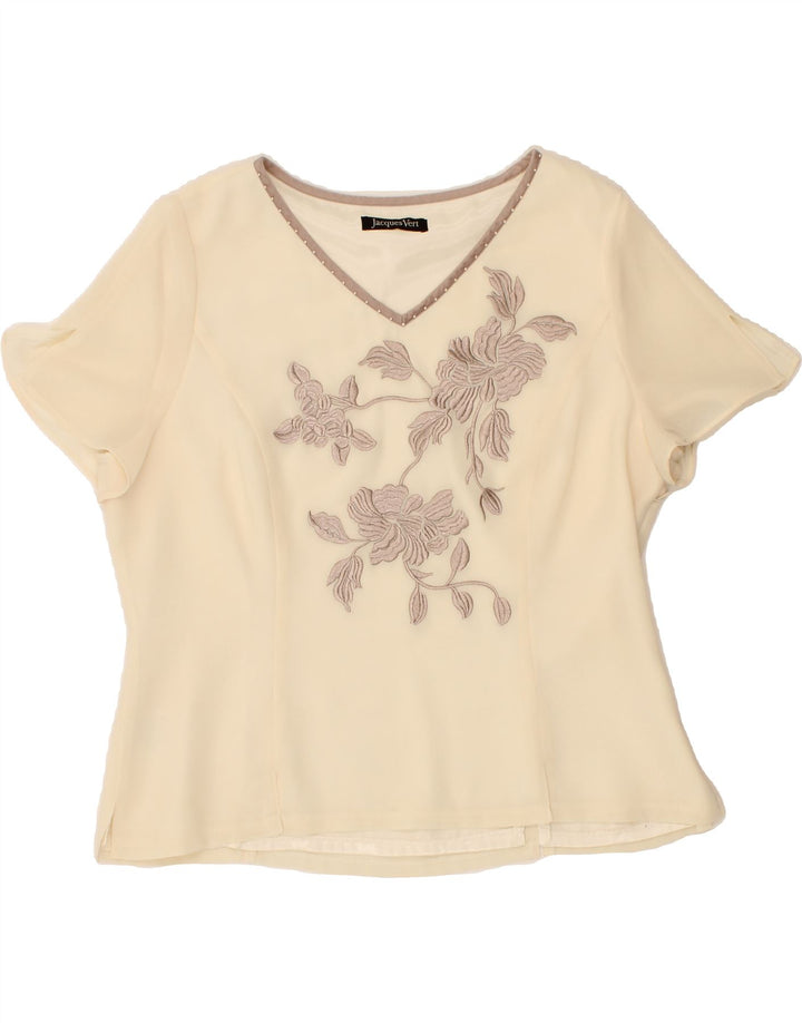 JACQUES VERT Womens Graphic Blouse Top UK 16 Large Beige Floral Polyester Vintage Jacques Vert and Second-Hand Jacques Vert from Messina Hembry 