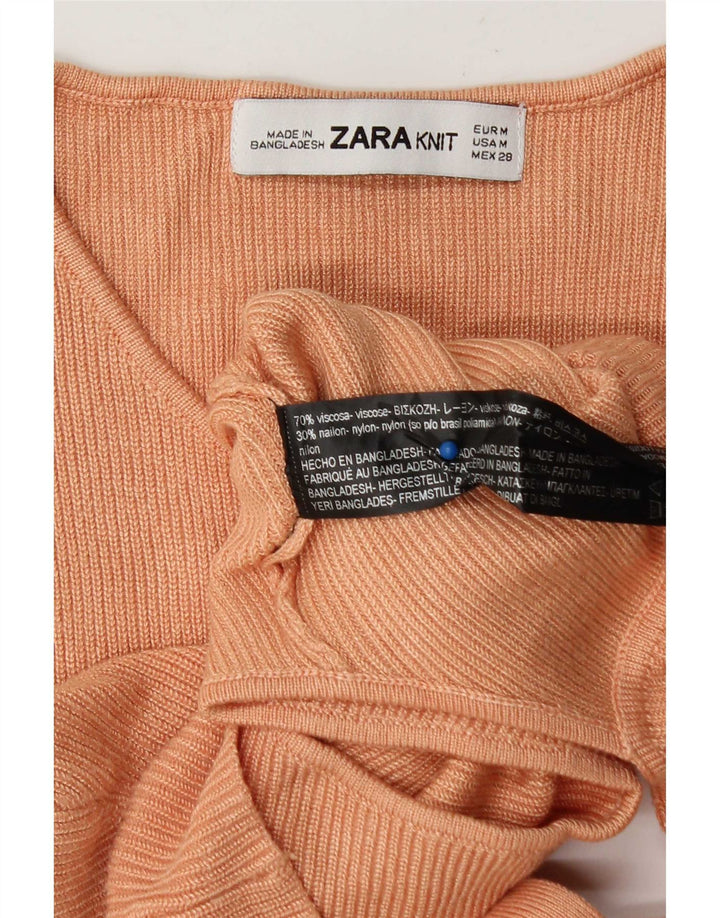 Zara Dame Ærmeløs Crop Bluse Top UK 12 Medium Pink Viscose