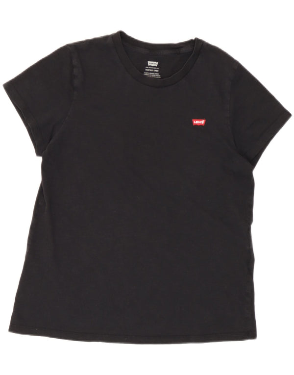 Levi's Womens Perfect Crew T-Shirt Top UK 10 Small Black Bomuld