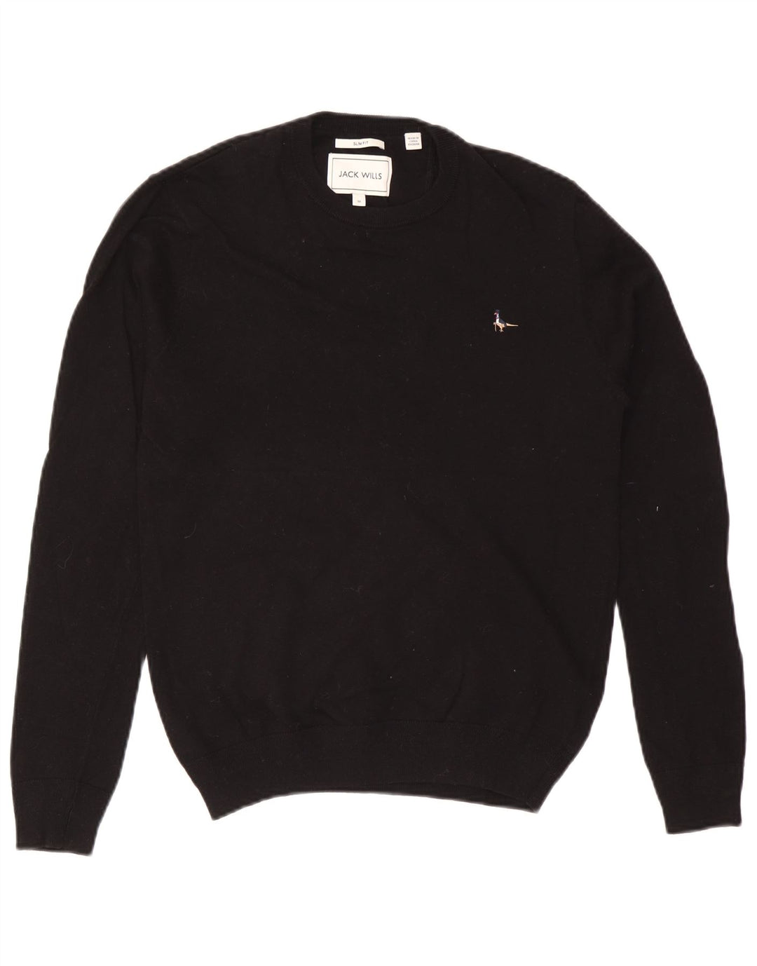 Jack Wills Herre Slim Fit Crew Neck Jumper Sweater Medium Sort Bomuld