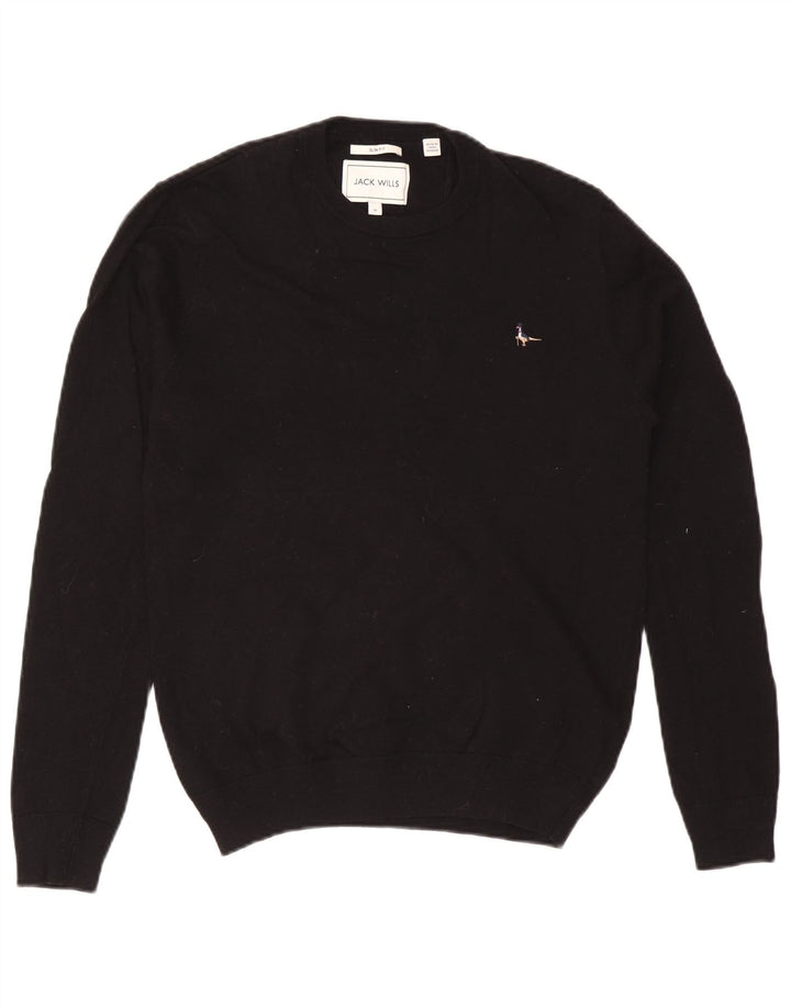 Jack Wills Herre Slim Fit Crew Neck Jumper Sweater Medium Sort Bomuld