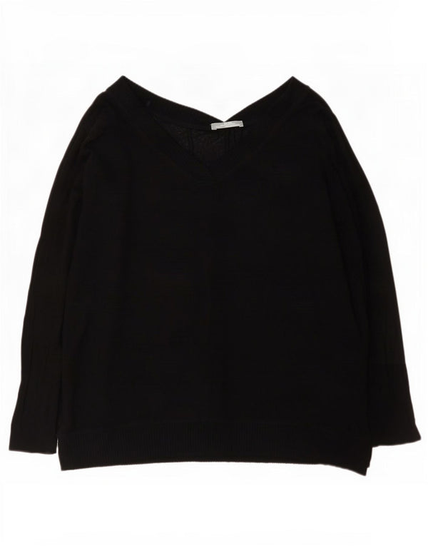 Zara Womens Oversized V-Neck Jumper Sweater UK 14 Medium Black Viscose