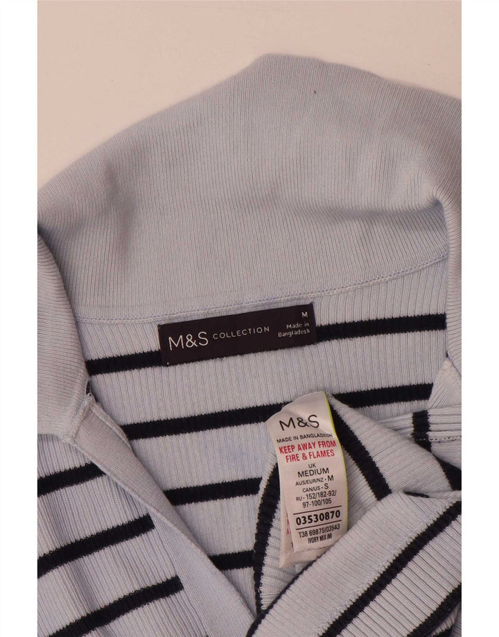 Marks & Spencer Dame Polo Shirt UK 14 Mellem blå stribet bomuld