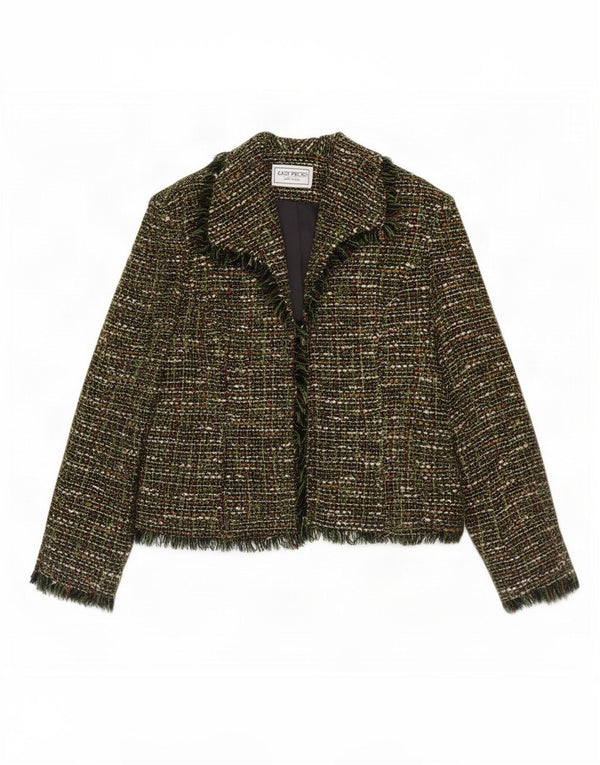 Vintage Dame Petite Open Blazer Jacket US 14 XL Grøn Flecked Acryl