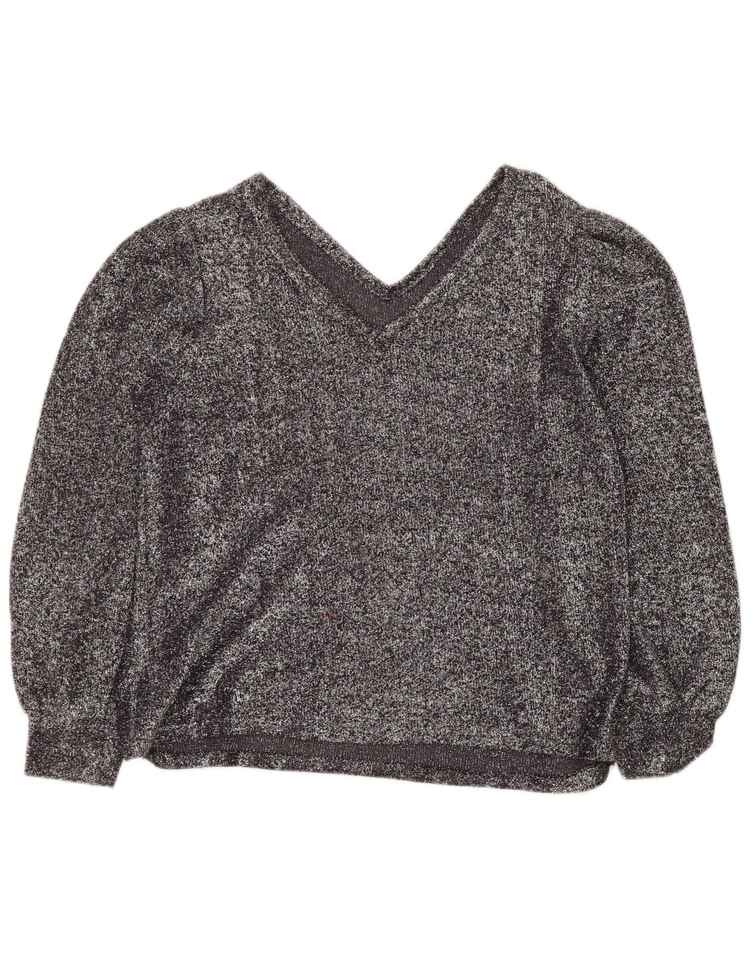 Vintage Dame Top Langærmet UK 12 Medium Sølv Flecked