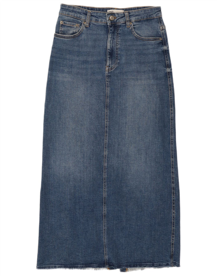 Zara Dame Maxi Højtaljet denimnederdel Medium W28 Blå