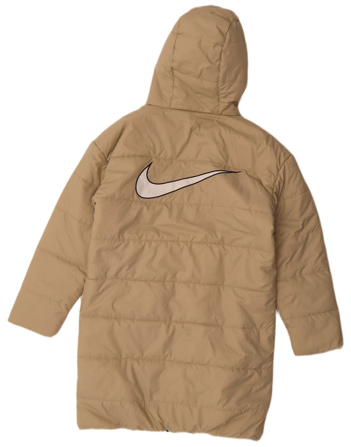Nike Dame Hætte Oversized Polstret Frakke UK 6 XS Beige Polyester
