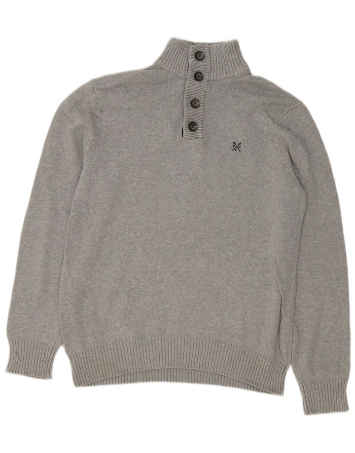 Besætningstøj Herre Button Neck Jumper Sweater Stor Grå Bomuld
