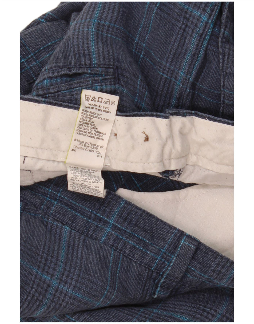 MARKS & SPENCER Chino-shorts til mænd W40 XL Marineblå ternet linned