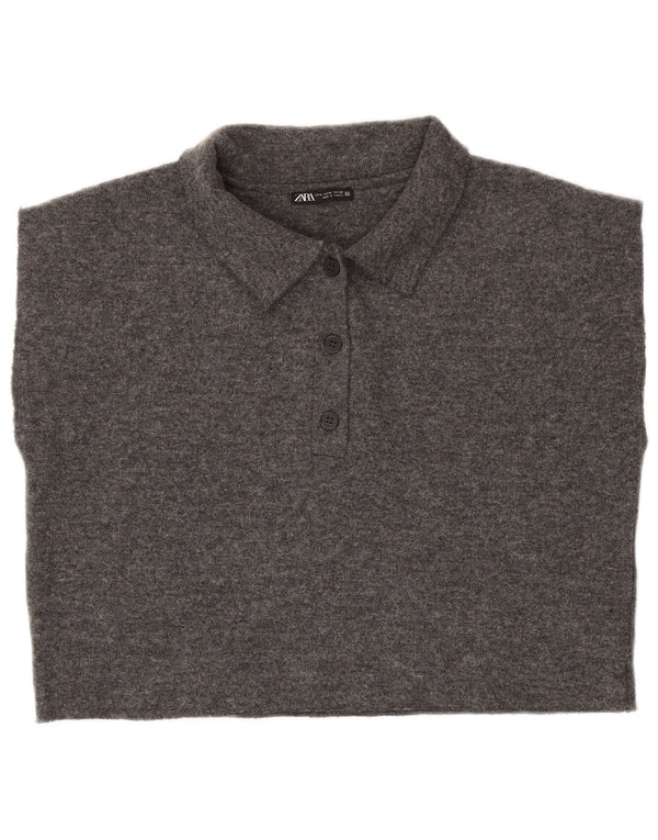 Zara Womens Crop ærmeløs poloshirt UK 14 Medium Grey Polyester