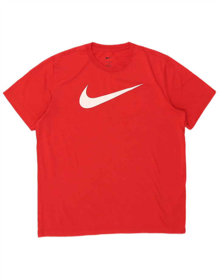 Nike Herre Dri Fit Grafisk T-Shirt Top Stor Rød Polyester