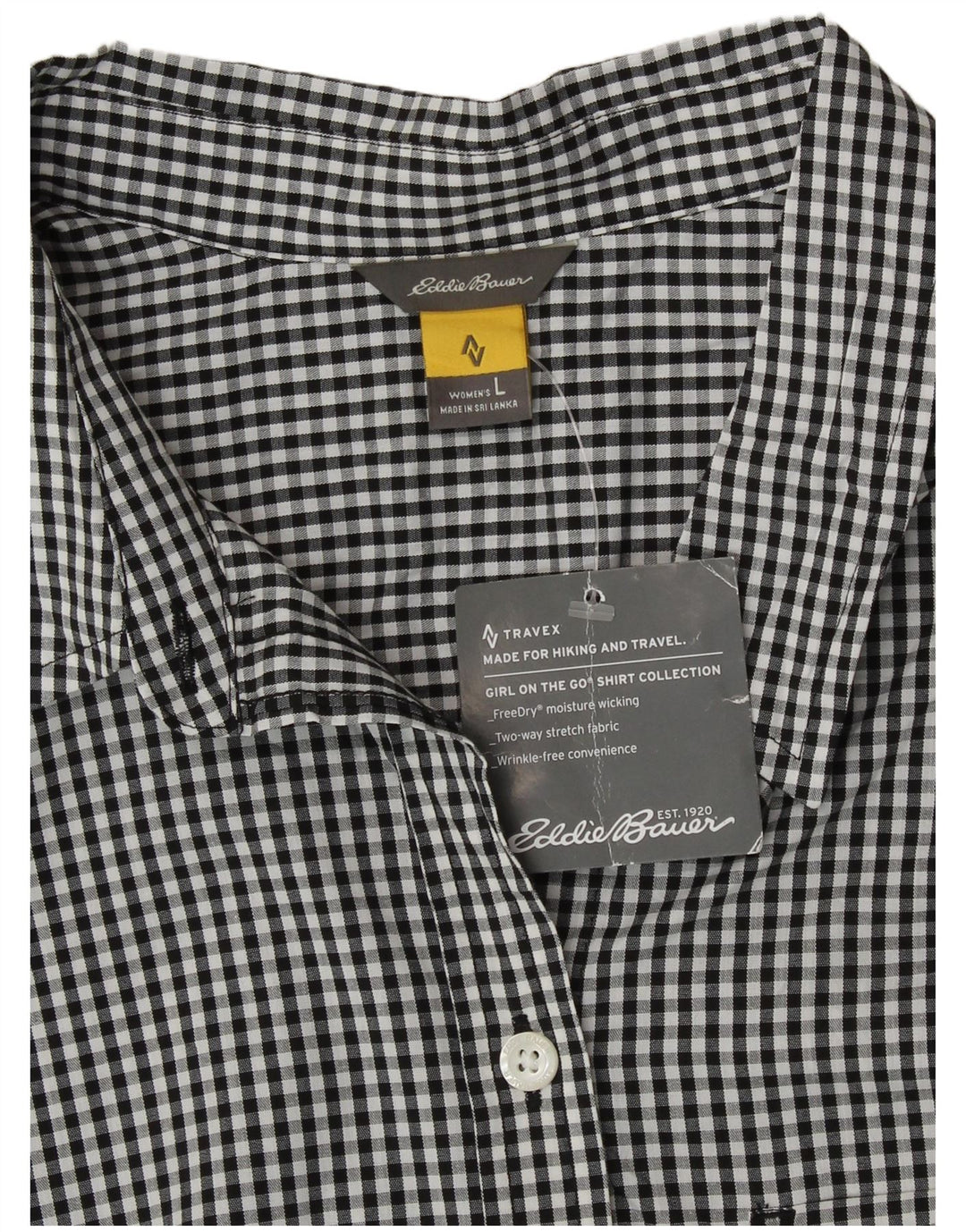 Eddie Bauer Dameskjorte UK 16 Large Black Gingham Cotton