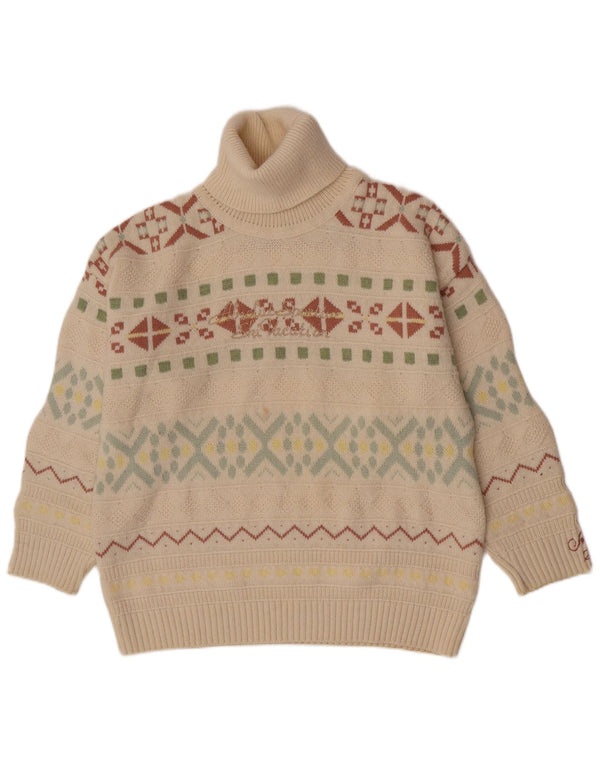 Vintage Dame Roll Neck Jumper Sweater UK 16 Large White Fair Isle