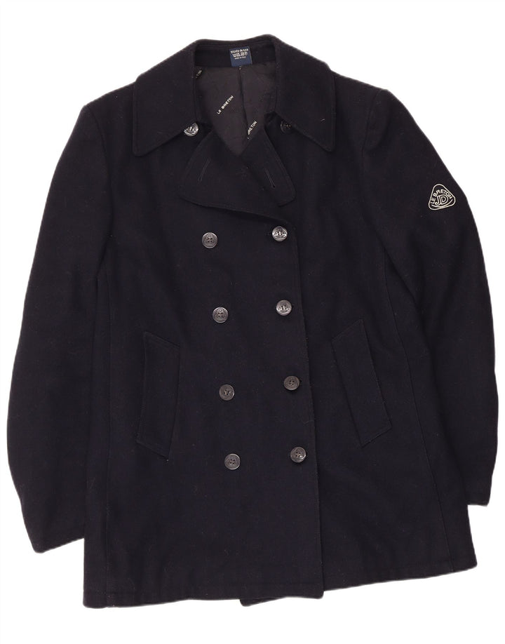 Vintage Dame Dobbeltradet Pea Coat UK 14 Medium Navy Blue Wool