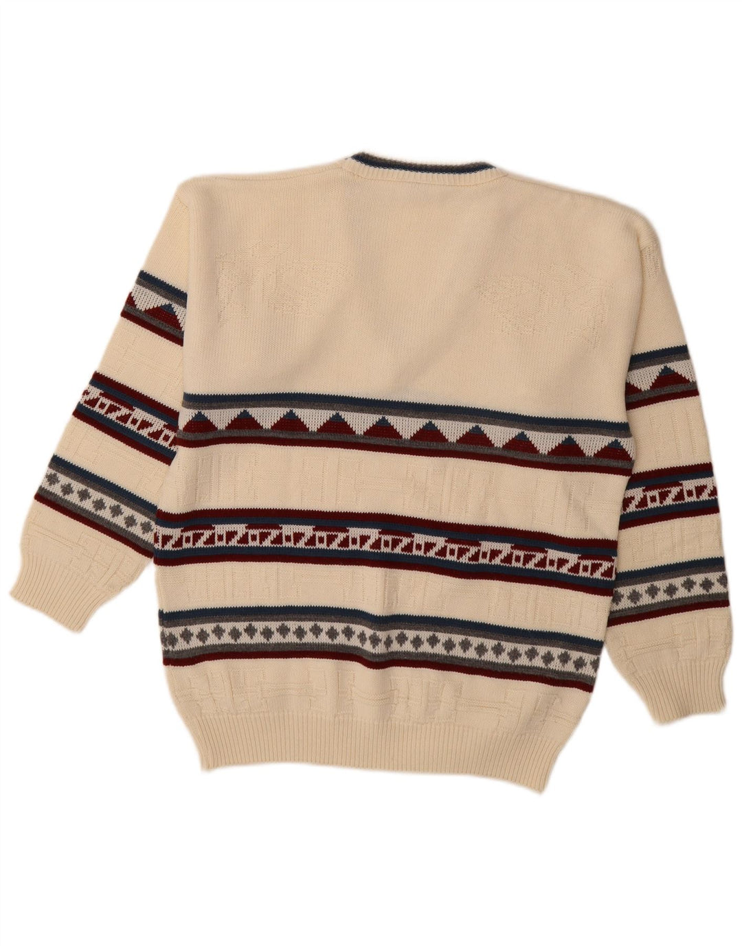 VINTAGE Herre V-hals sweater Stor hvid geometrisk akryl