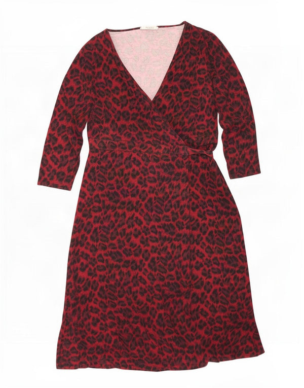 Oasis Womens 3/4 Sleeve Wrap Dress UK 16 Large Red Animal Print Viscose